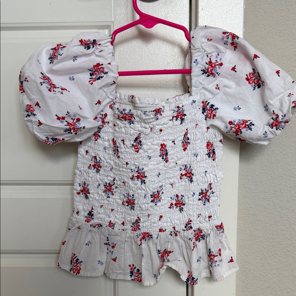 Janie & Jack Floral Puff Sleeve Kids Top